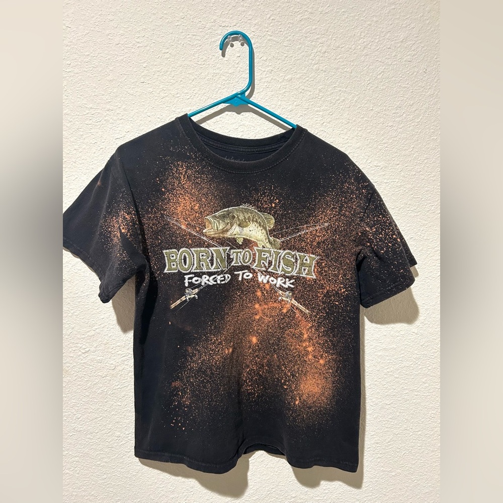 Born to Fish Shirt Bleach Dyed Tee Size M Black Graphic Fishing Grunge Upcycled - Picture 8 of 8